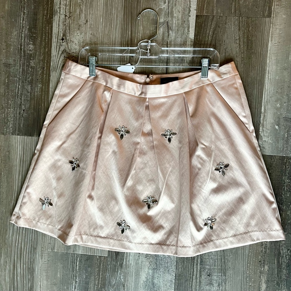Satin Skirt pale pink with rhinestones. Side pockets.